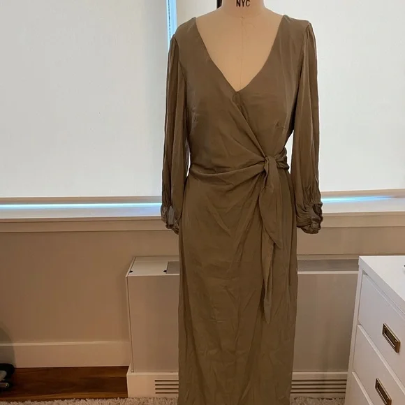 Dresses | Nwt Olive Green Wrap Dress Billy J Meilani Dress | Poshmark
